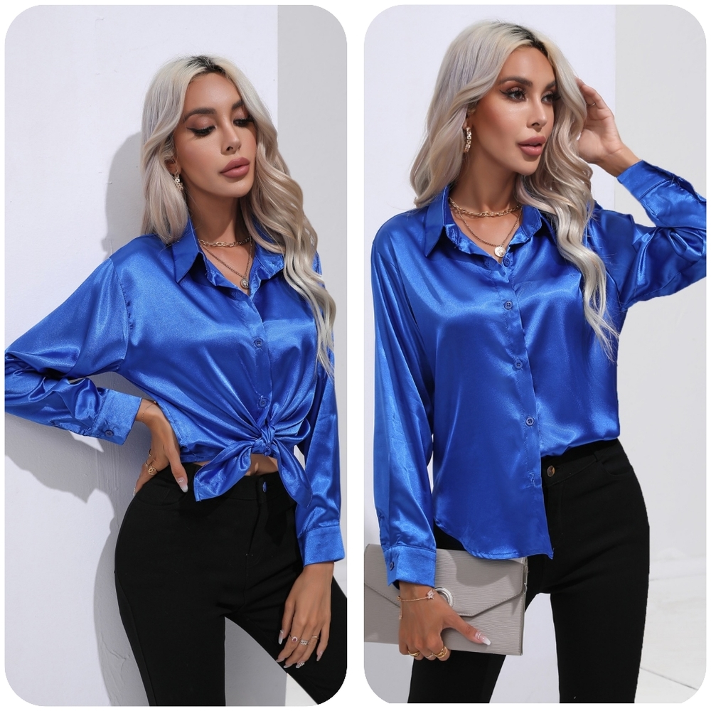 Royal Blue Collared Neck Buttoned Long Sleeve Shirt